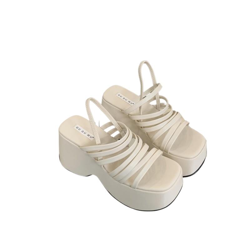 Fashion Silver Wedge Sandals Women Platform Shoes Wedges Black Belt High Heels Gladiator Chunky Heeled Summer Peep Toe Sandal