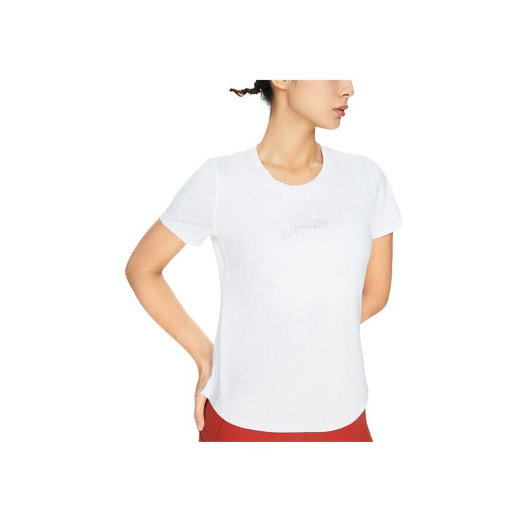Li Ning Fitness Series Casual Solid Color Letter Quick-Dry Cool Short Sleeve T-Shirt Women Tops White ATSS406-8