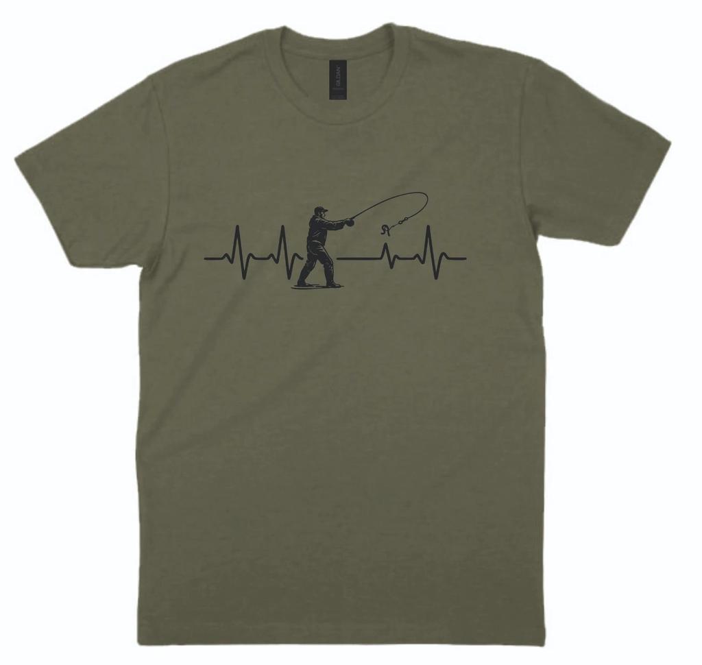 Fisherman Heartbeat T shirt Pulse ECG Fishing Carp Pike Angling Top