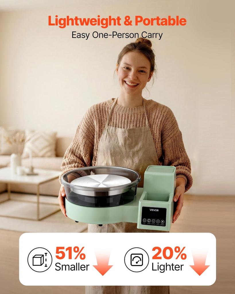 Pottery Wheel for Adults, 28 cm Aluminum Turntable, 450W Electric Table Top Pottery Wheel with Foot Pedal, 30-300 RPM Adjustable Speed, Detachable