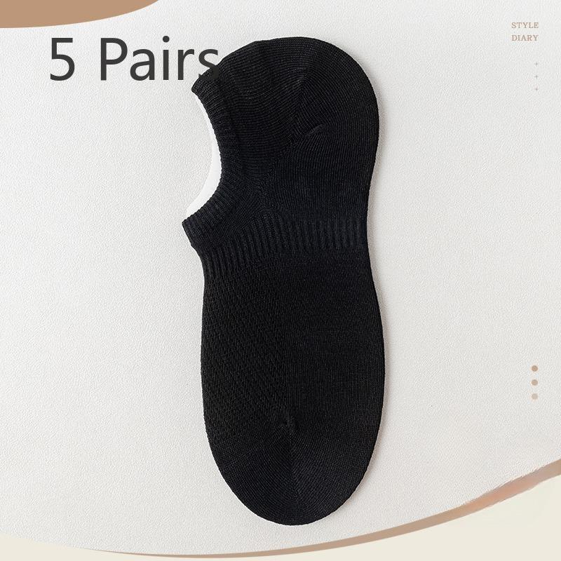 5 Pairs of Boneless Boat Socks Men's Summer Thin Mesh Breathable Socks Invisible Not Off The Heel Anti-odour Shallow Mouth Short Socks