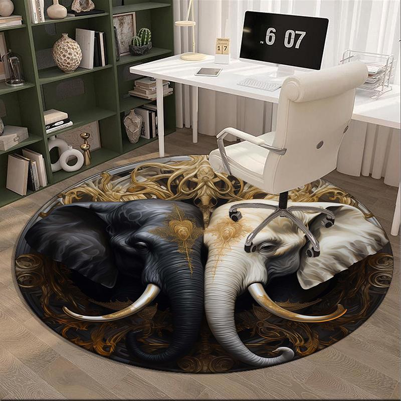 Elephant Dreams On The Moon round carpet Chair cushion Round Entryway Rug, Soft Round Rugs for Living Room, Bedroom, Circle Carpet decor gifts