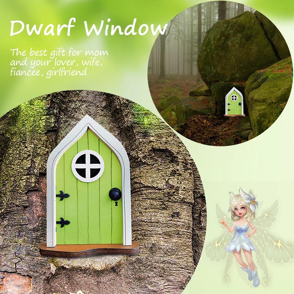 Wood Miniature Fairy Dwarf Window Door Gnome Art Courtyard Garden Statues Decor Art Sculpture Decoration Accessories