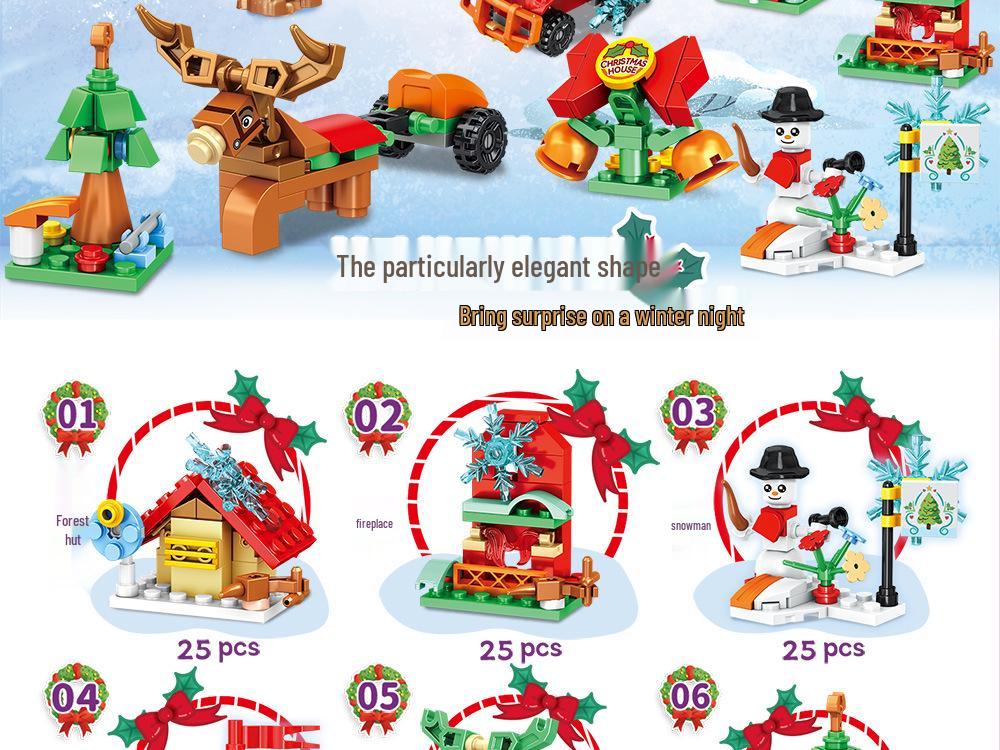 24-Day Christmas Countdown Surprise Building Block Set – Small Gifts & Desktop Ornaments