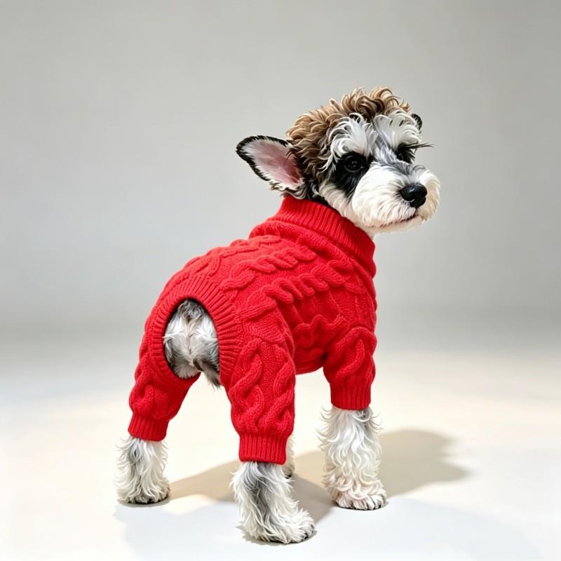 Knitted Pet Sweater Small To Medium Dogs Winter Warm Four-Legged Coat With Hat - Red White Blue Pink Gray