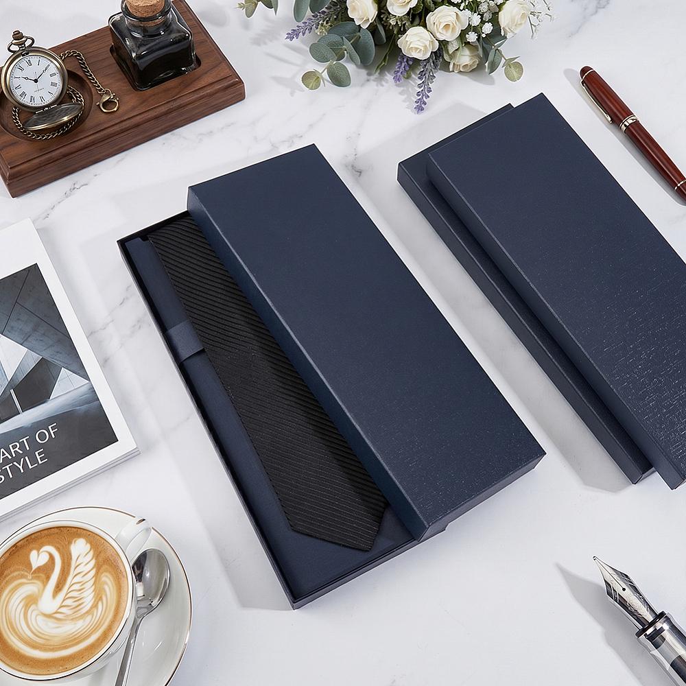 4pcs Rectangle Paper Gift Tie Packing Boxes Dark Blue 29.8x10.7x3.3cm