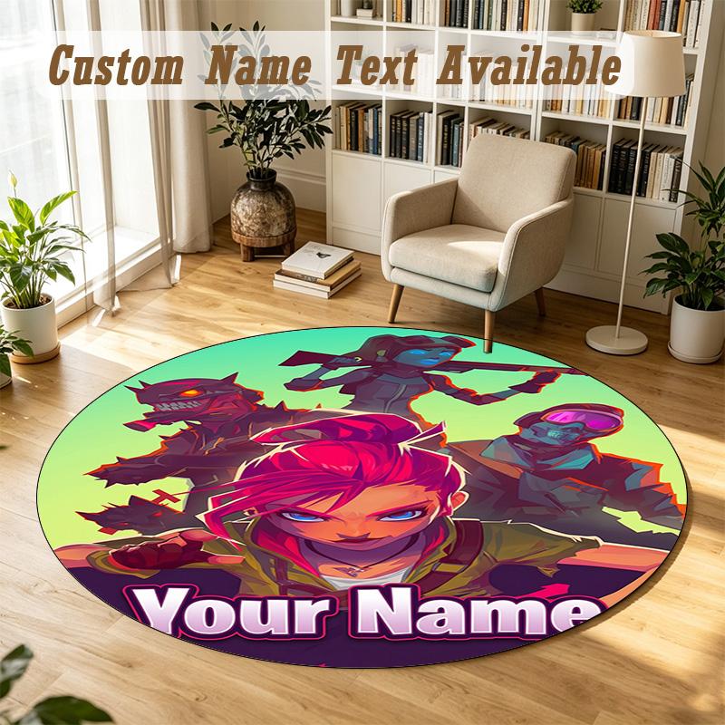 Round Rug Custom NameFortnite Pattern Non Slip Carpet Home Floor Decor