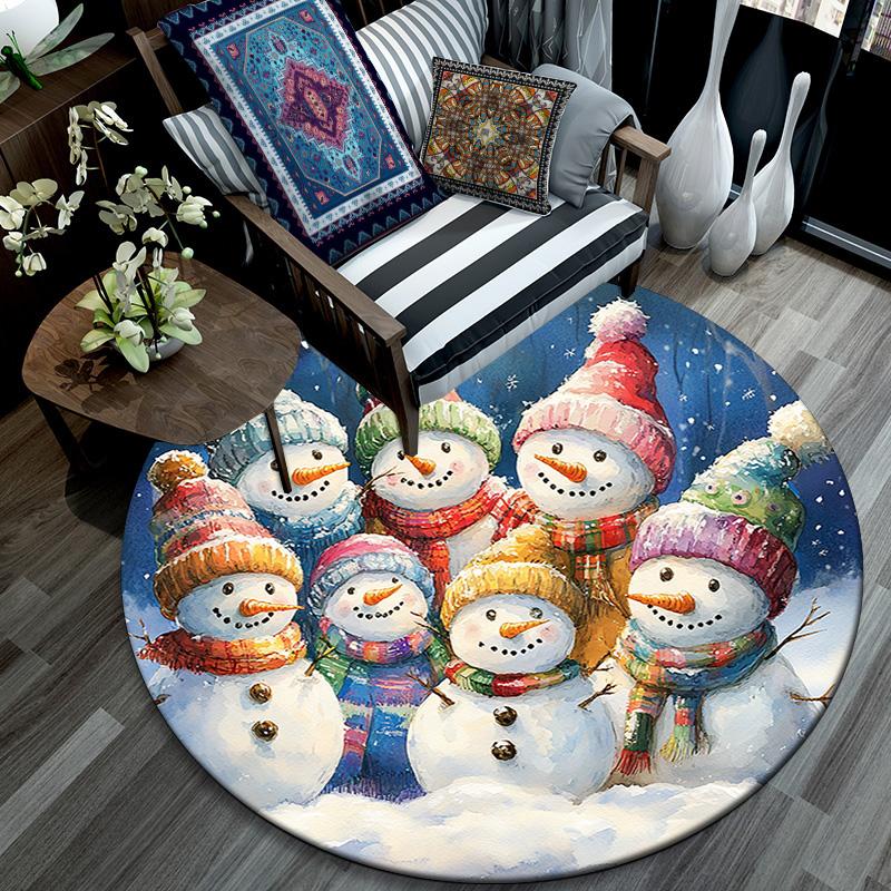 Snowmen Round Area Rug,Carpet Rug for Living Room Bedroom Sofa Playroom Decor,Non-slip Floor Mat