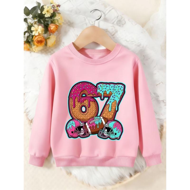 Unisex Kids Crewneck Sweatshirt, Donut Drip Football Helmet Number 67 Print Pullover, Boys Girls Sports Birthday Sweatshirt For Kids Over 4 Years Old