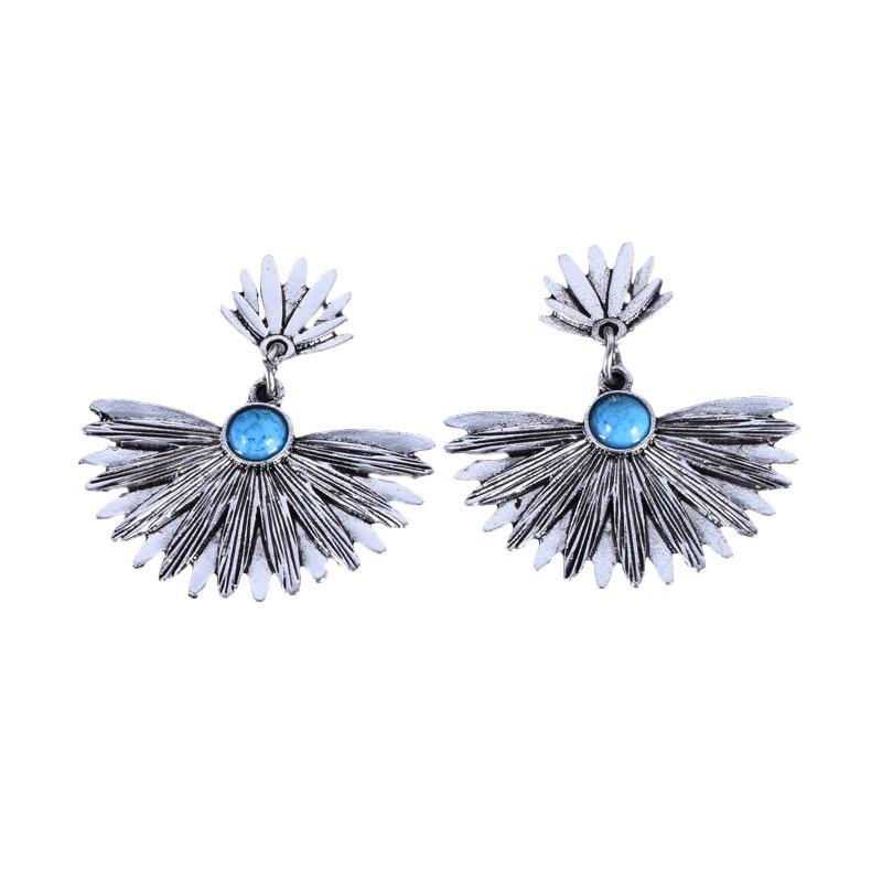 Retro Ethnic Turquoise Leaf Fan-Shaped Drop Earrings