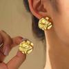 Round Irregular Stone-Shaped Pleated Gold Stainless Steel Stud Earrings for Women Vintage Korean Design Studs Jewelry Set