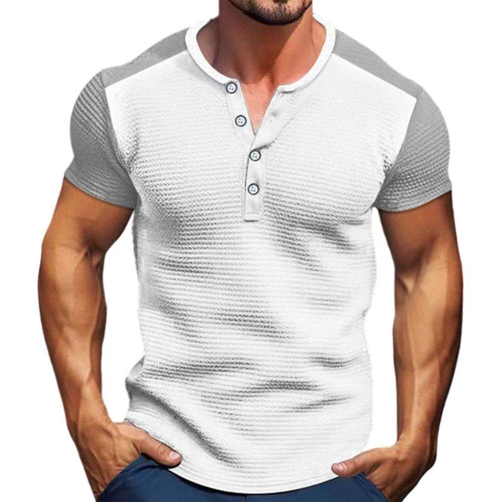 Men's Solid-color Classic Lapel Short-sleeved Sporty Casual Shirt Top