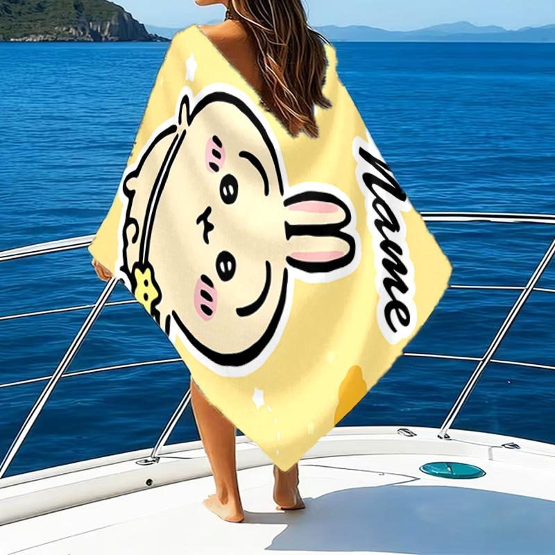 1pc Chiikawa Beach Towel with Custom Name, Beach/Swimming/Bath/Picnic/Camping Towel, Suitable for Seaside Beaches