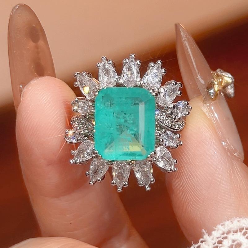 

Set Of Jewelry, Earrings, Rings, Square Colored Treasure, Red Corundum Style, Light Luxury Women