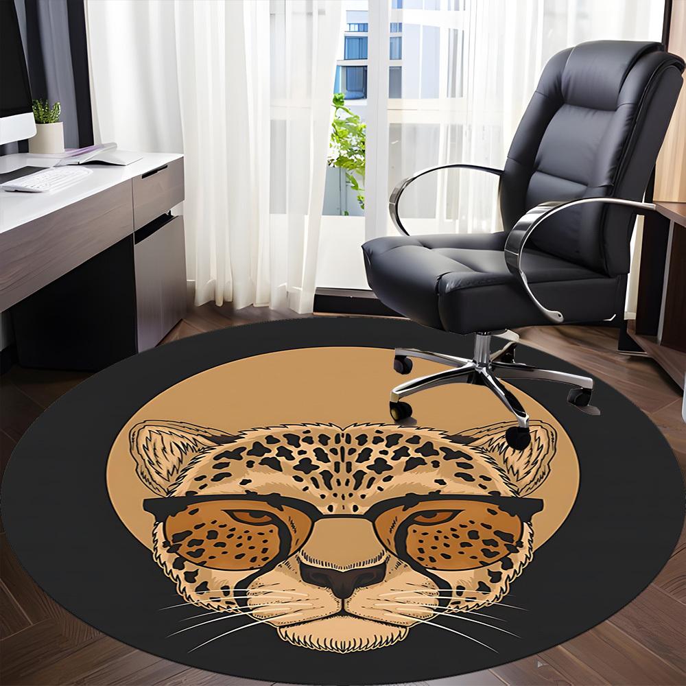 1pc Leopard Glasses Office Round Rug, Non-slip, Soft and Durable Office Rug for Interior Decoration, Perfect for Office,Decoration yy260204081