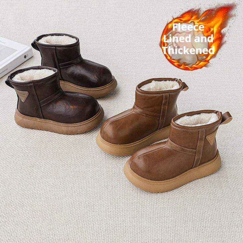 Barnes Capibara Snøstøvler Jenter Tykke Store Lær Vinterstøvler Jenter Vanntette Ankelstøvler