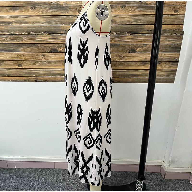 Модное принтованное платье-миди на бретельках для женщин — фото 6