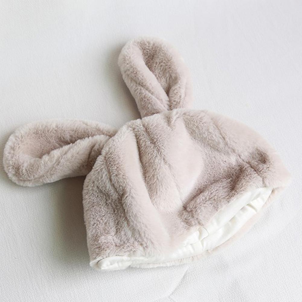 

Women Girl Winter Warm Hat Soft Plush Cute Rabbit Ears Design Solid Color Beret Beige One size#1