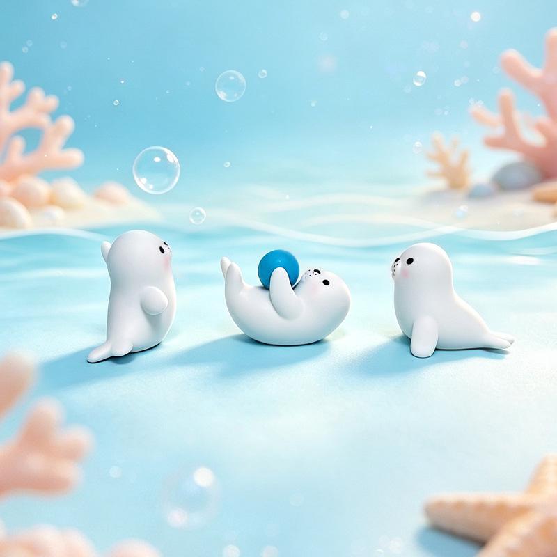 Mini Cartoon Baby Seal White Ornament for Desktop