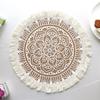 Elegant Jute Placemats With Tassels Heat Insulation Mats Dining Table Embroidery Tassels Table Mat Pad Tableware Coaster Party