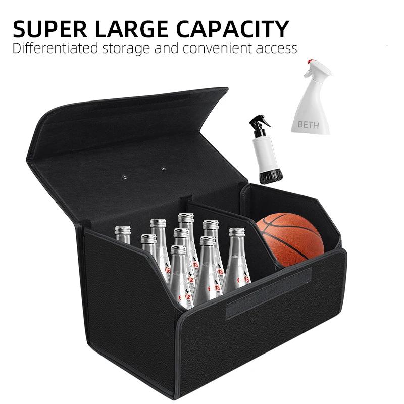 PU Leather Car Trunk Storage Box Automobile Stowing Tidying Box For Tesla Model 3 Model X Y Style Roadster Auto Accessories
