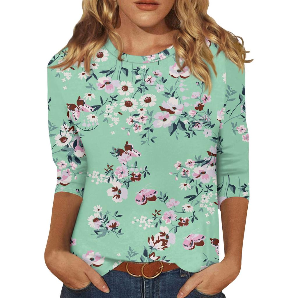 3/4-Ärmel-Shirts für Damen Print Grafik-T-Shirts Blusen Lässig Übergröße Basic Oberteile Pullover