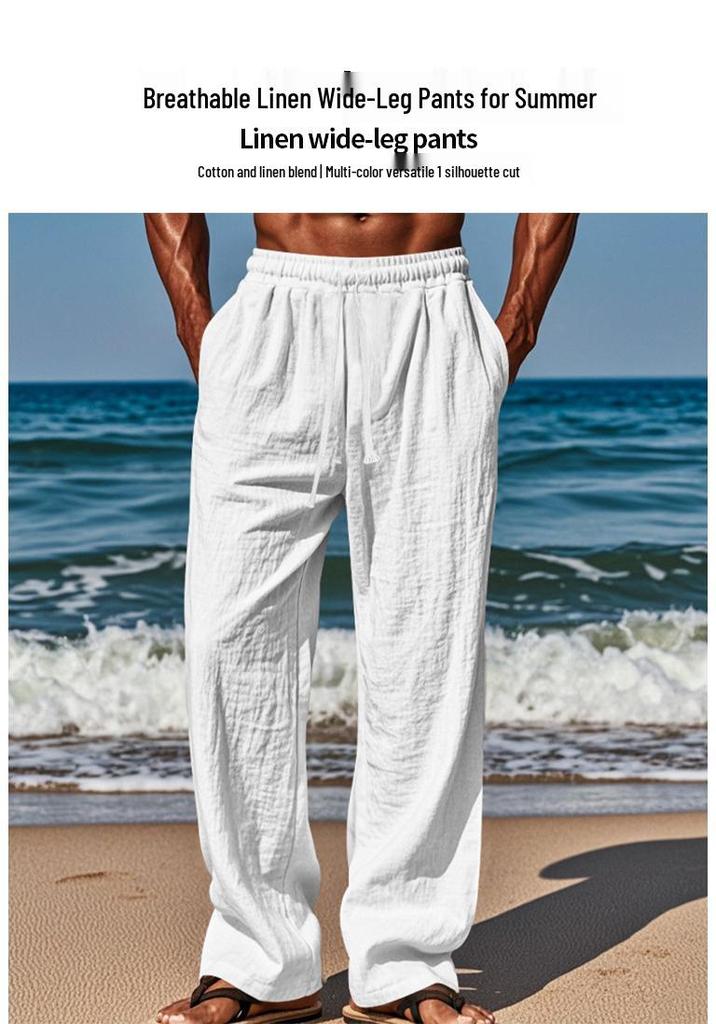 Herren Sommer Leinenhose Übergröße - Europäischer Amerikanischer Stil, Gerades Bein, Falten, Kordelzug, Schnelltrocknend.