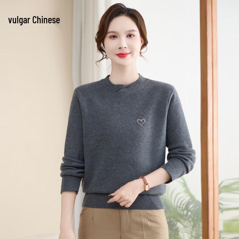 Yonghua Women's Rhinestone Mock Neck Fleece-Lined Knit Sweater