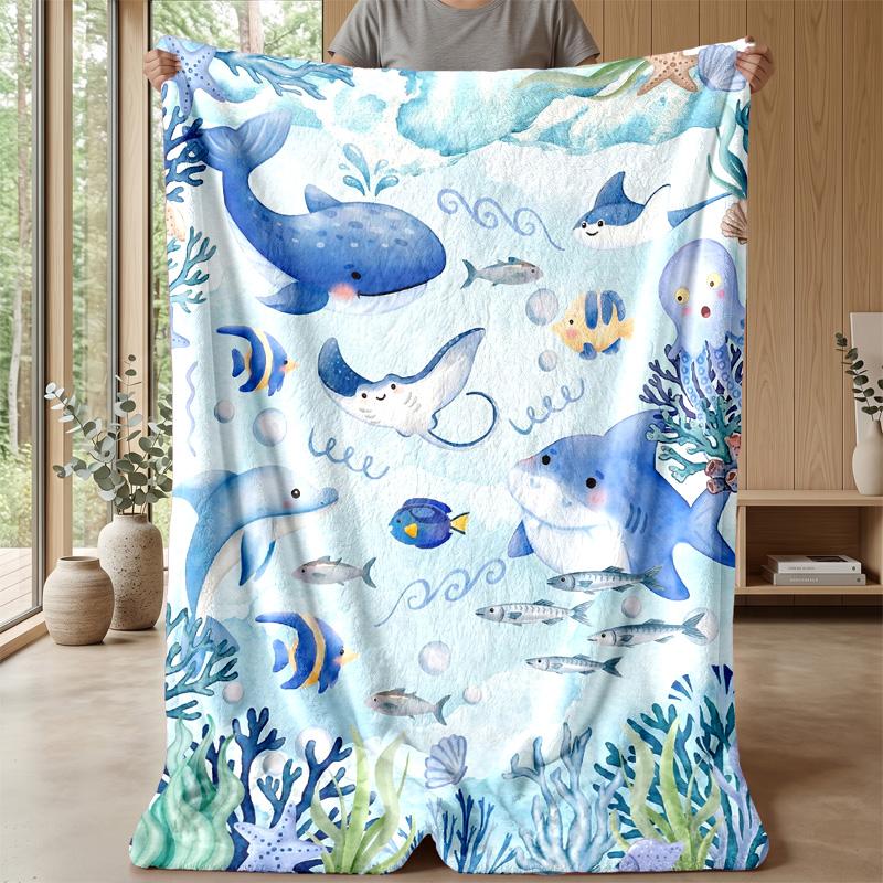 Ocean Life Adventure 53 Theme Blanket Lightweight Warm Flannel Blanket Decorative Throw Blanket for Home Decoration