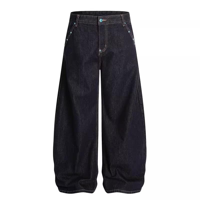 American retro scimitar jeans men's spring and autumn design sense straight micro-pull pants cleanfit wide-leg trousers