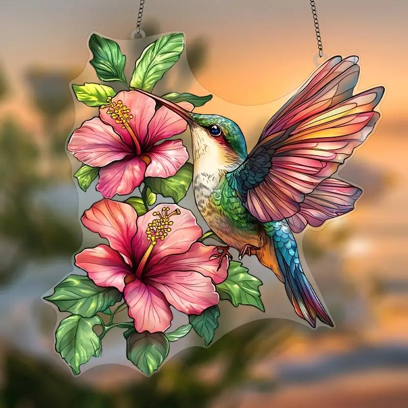 Cute Charming Cardinals Suncatcher Stained Glass Effect Hanging Window Ornament  Windows Gardens or Indoor All Season Decoration