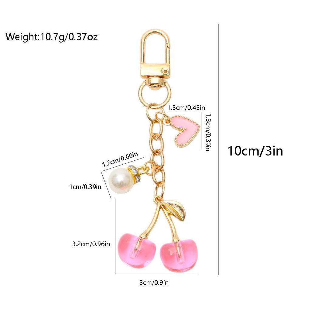 Cherry Heart Keychain with Faux Pearls – European & American Style, Light Luxury Sweet Bag Pendant