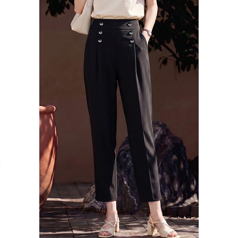 Women's High-Waist Button Straight-Leg Casual Pants