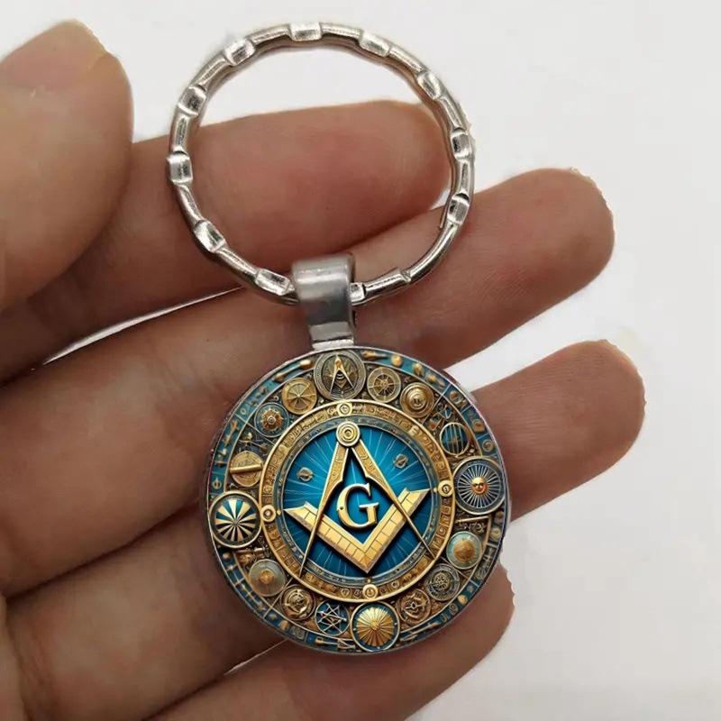Vintage Freemason Compass Gem Keyring Ornament