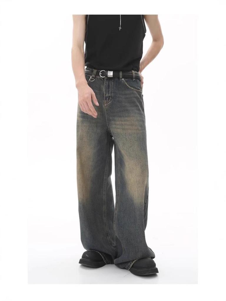 Unisex Retro Vintage Washed Straight-Leg Jeans - Slightly Loose Fit