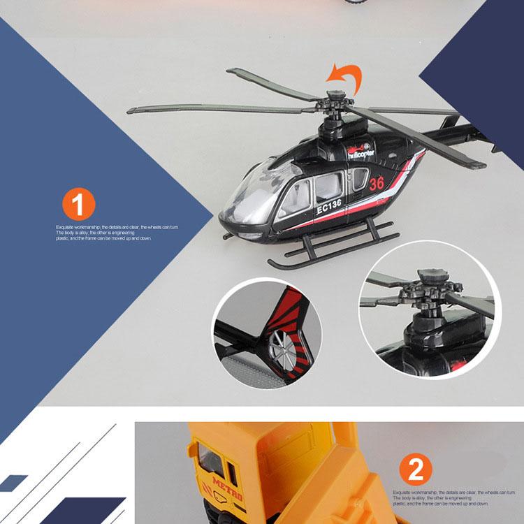 1Set Large Alloy Construction Truck Model Toys Alloy Aircraft Racing Helicopter Scooter Model