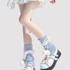 Dopamine Milk Blue Sock Covers Knitted Calf Sleeves Lace Trim JK Stacked Socks with Pom Poms Lolita Socks for Women