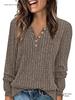 Women's Round Neck Ribbed Patchwork Solid Color Button T-shirt