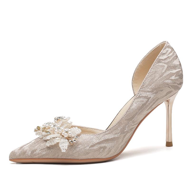 8335-2 High heels women's stiletto winter 2025 new French crystal wedding shoes pointed side empty bridal shoes