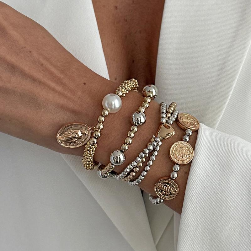 Love Pearl Bead Bracelet Set Retro Simple Elastic Bracelet Women Charm  Ins Style Bracelet Daily Jewelry Party Gift