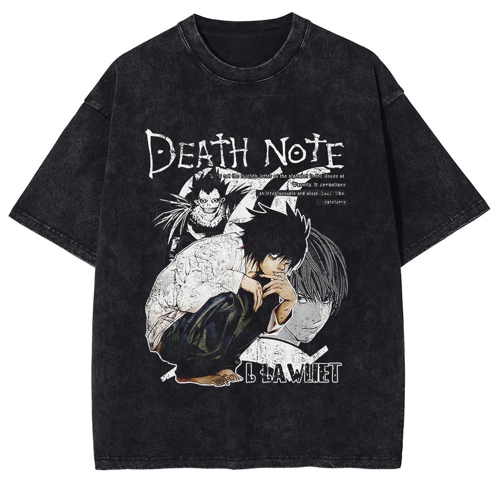 Washed Death Note Dark Anime Themed TShirt (ReaperThemed Anthropomorphic Character Art DEATH NOTE Font Grim Reaper S