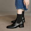 Knitted sleeve elastic thin boots women's retro square head thick medium heel short boots women's autumn and winter new boots