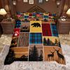 Homewish Rustic Lodge Cabin Duvet Cover Set Hunting Deer Bear Bed Set Retro Plaid Checkered Quilt Cover Set