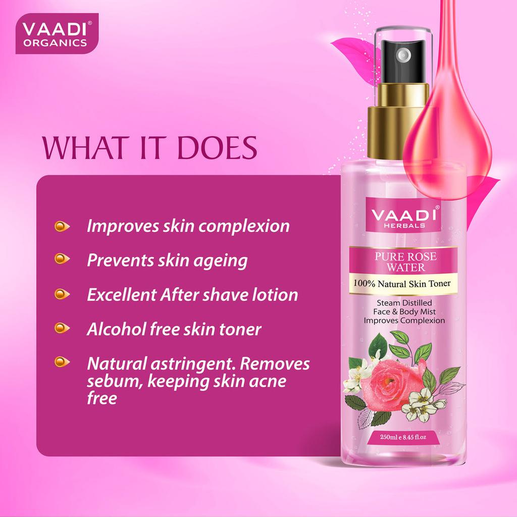 Vaadi Herbals Natural Rose Water Facial Mist 250 Ml X Pack Of 2 Hydrating Skin Toner Refreshing Floral Face Spray