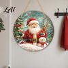 Christmas Party Atmosphere Decor 2D Wooden Door Hanger Ornaments Santa Snowman Reindeer Welcome Wall Cute Elk Holiday Ornaments Sign Rustic