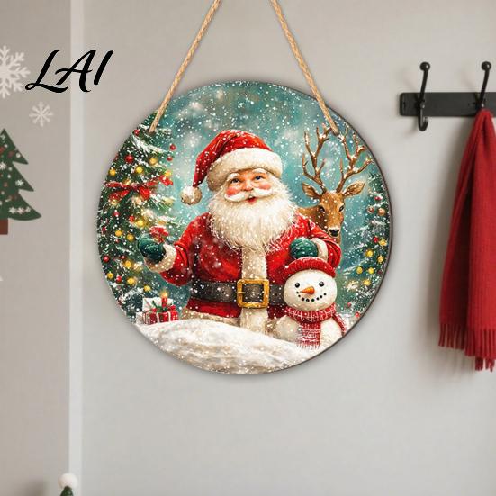 Christmas Party Atmosphere Decor 2D Wooden Door Hanger Ornaments Santa Snowman Reindeer Welcome Wall Cute Elk Holiday Ornaments Sign Rustic