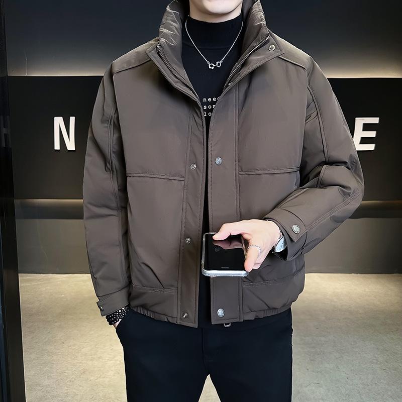 Men s 2025 Winter Solid Stand Collar Down Jacket - Trendy Casual White Duck Down Top M хаки