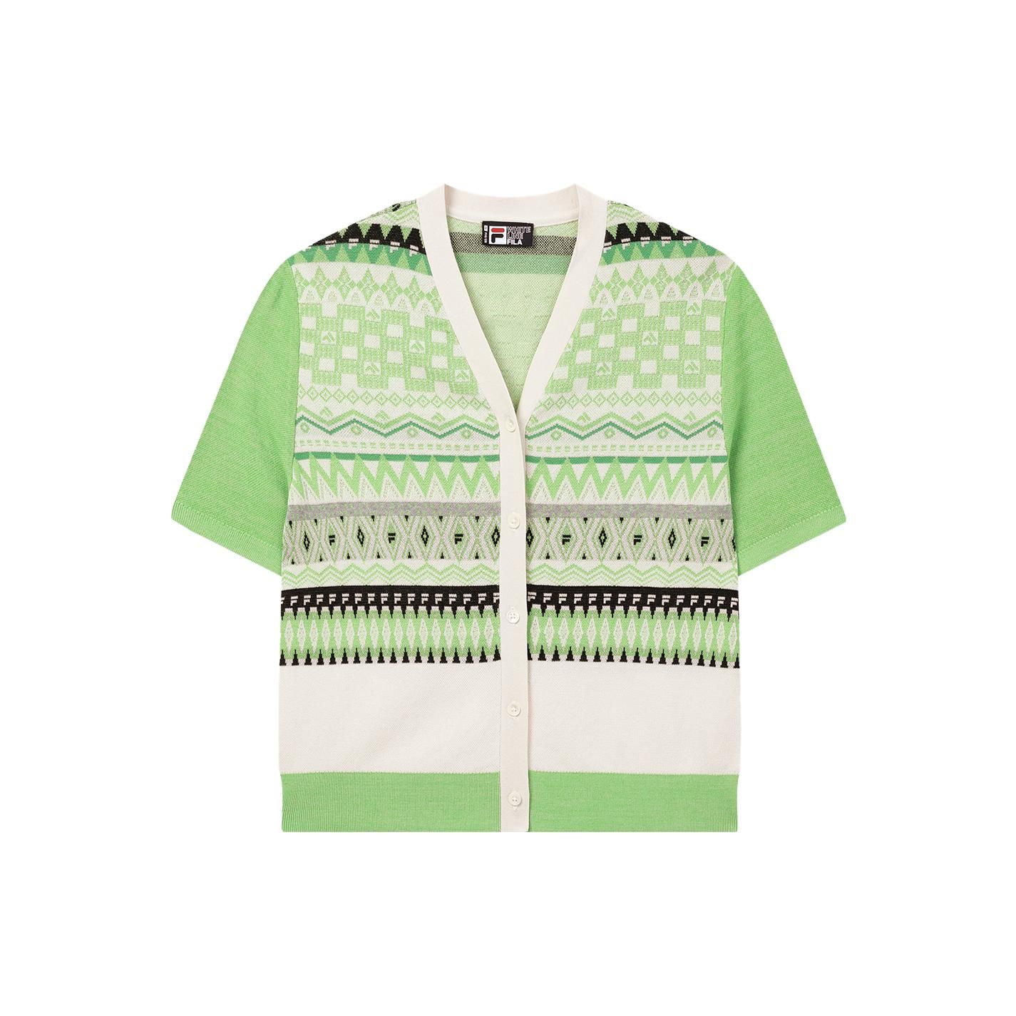 

FILA Plaid Geometric Print Open-Front Short Sleeve Knit Top Women tops F11W327403F-ZA S