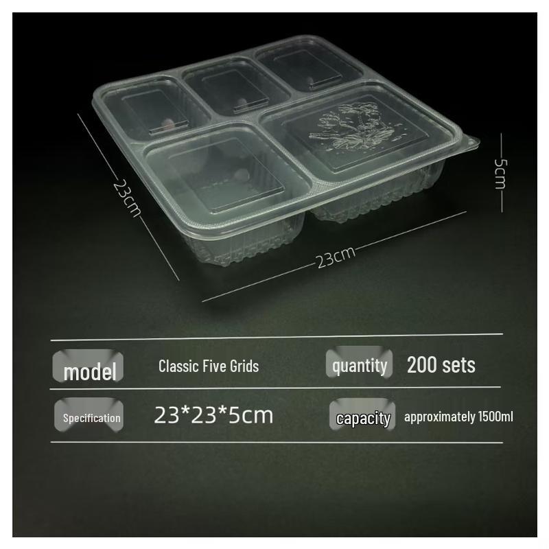 Disposable 5-Compartment PP Plastic Meal Prep Containers