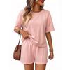 Women’s Relaxed Fit Short Sleeve Top and Shorts Two Piece Outfit Set for Casual Summer Wear Lounge and Daily Activities